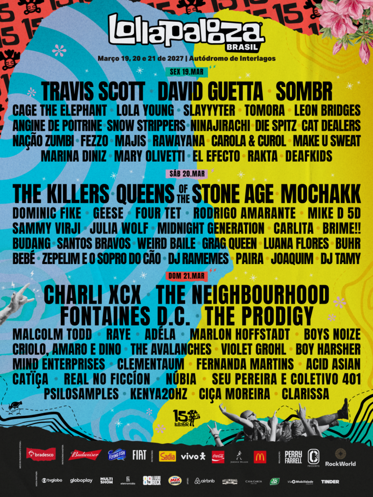 Lollapalooza Brasil 2027 revela atrações por dia e abre vendas do Lolla Day para edição que celebra os 15 anos do festival no país 